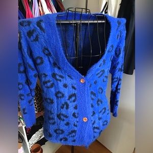 Blue Soft Fuzzy Button Down Sweater